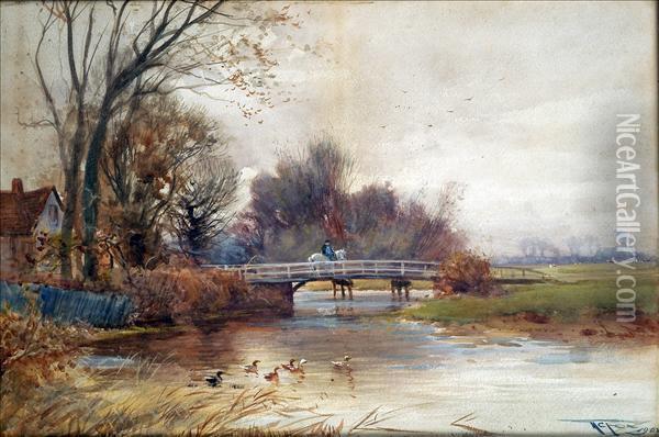 The Lockgates; The Bridge To The Farm Oil Painting - Henry Charles Fox