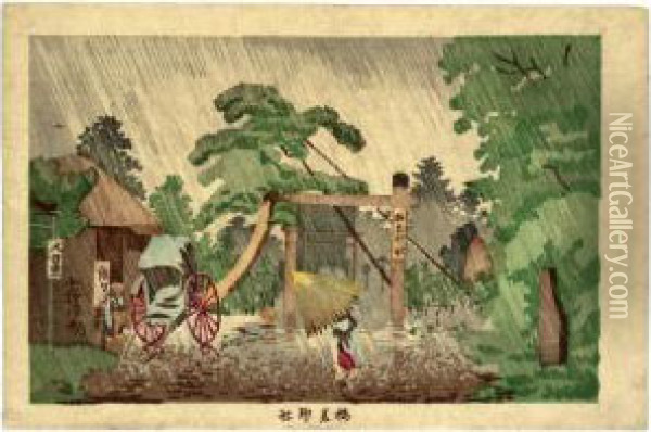 Four Prints: ````umewaka Jinjya' (umewaka Shrine) And Three Other Untitled Designs Oil Painting - Kobayashi Kiyochika