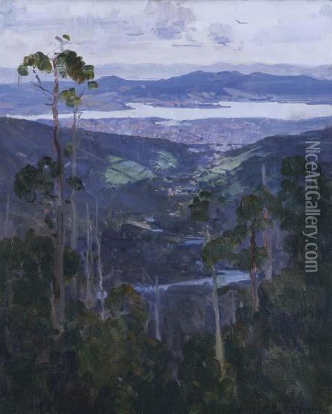 Hobart From The Slopes Of Mount Wellington Oil Painting - Arthur Ernest Streeton