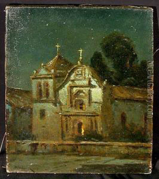 Carmel Mission At Night Oil Painting - Manuel Valencia