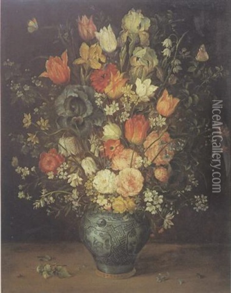 Bouquet De Fleurs Dans Un Vase De Porcelaine Oil Painting - Jan Brueghel the Elder