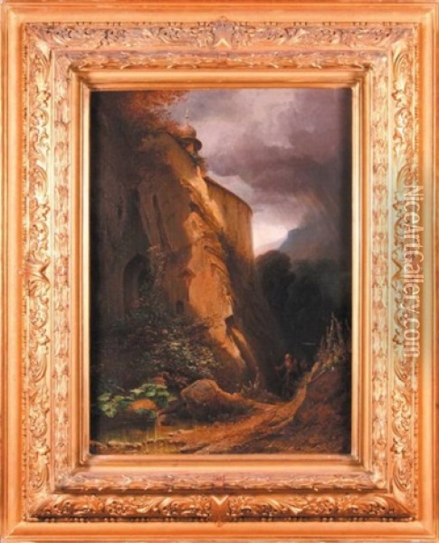 Mnich Przy Gorskiej Kapliczce Oil Painting - Jost Joseph Niklaus Schiffmann