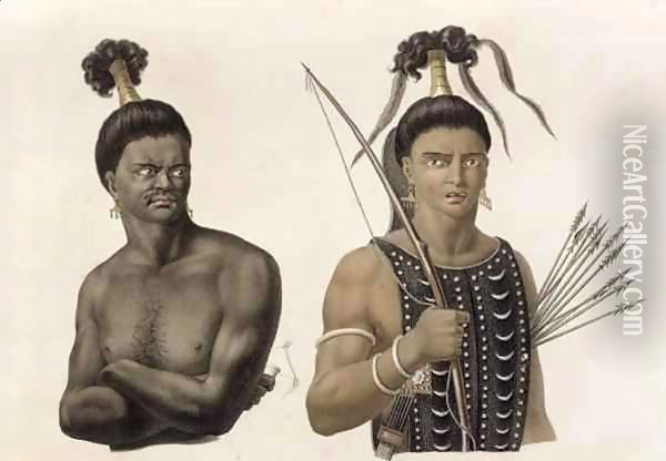 Natives of the Island of Ombai, from 'Voyage Autour du Monde sur les Corvettes de L'Uranie 1817-20' Oil Painting - Jacques Etienne Victor Arago