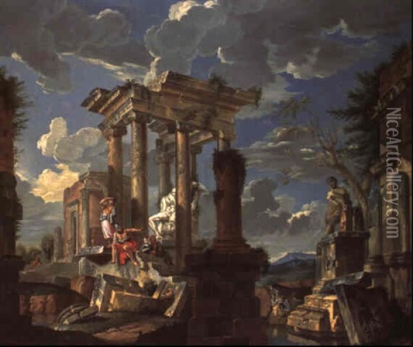 A Capriccio Of Hadrian's Villa In Tivoli Oil Painting - Francesco Panini