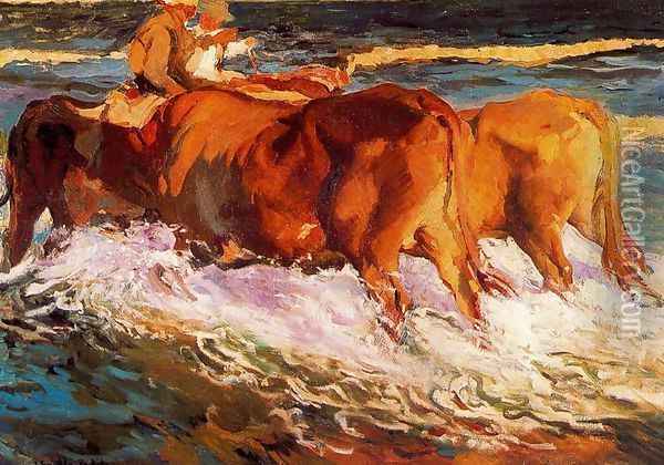 Oxen (Study for 'sun in the afternoon') Oil Painting - Joaquin Sorolla Y Bastida