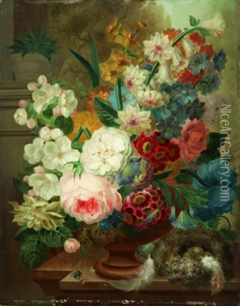 Bouquet De Fleurs Sur Un Entablement Oil Painting - Adriana Van Ravenswaay