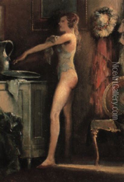 The Bath Oil Painting - Everett Shinn