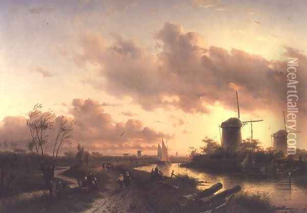 A River Estuary with Figures Repairing a Boat Oil Painting - Frans de Hulst