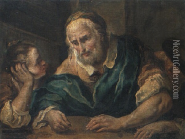 Pere Et Ses Deux Filles Oil Painting - Giuseppe Nogari