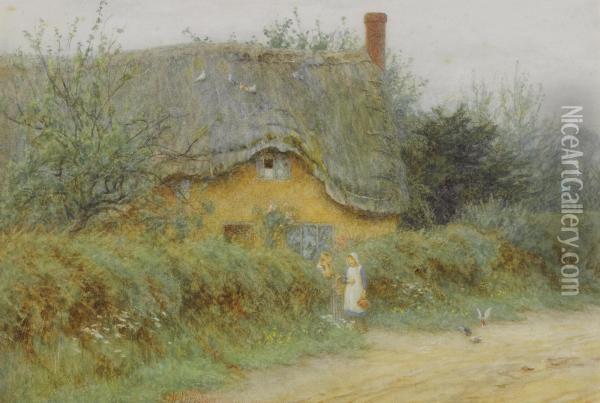 A Wiltshire Cottage Oil Painting - Helen Mary Elizabeth Allingham