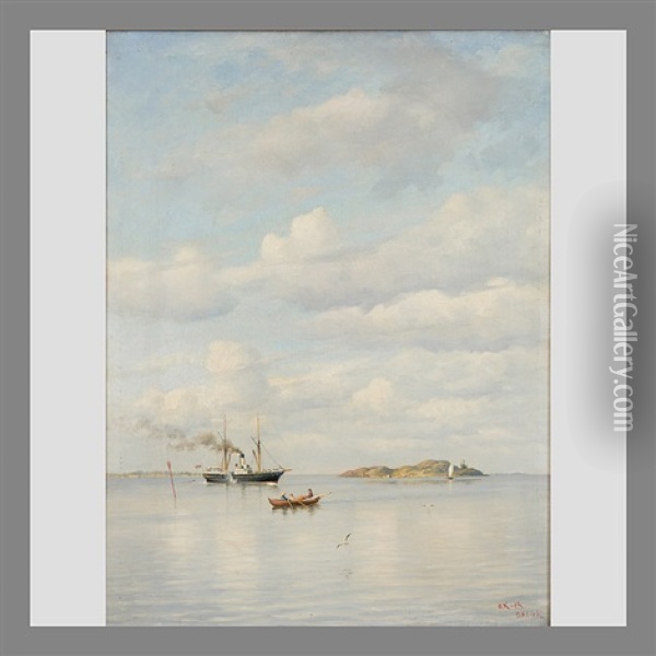 Calm Day At Sea Oil Painting - Oskar Conrad Kleineh