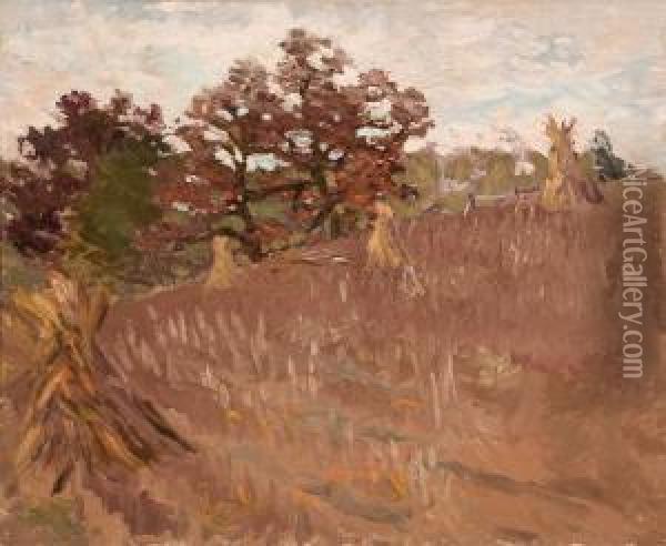 Corn Shocks Oil Painting - Frederick R. Wagner