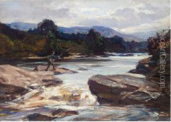 On The River Dochart, Killin Oil Painting - Robert Hope