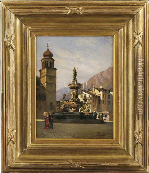 Sulla Piazza Del Paese Oil Painting - Adolfo Dalbesio