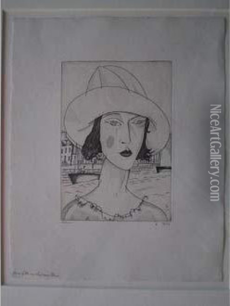 Jeune Fille Au Chapeau Blanc / Young Woman With White Hat. 1921 Oil Painting - Jean Emile Laboureur