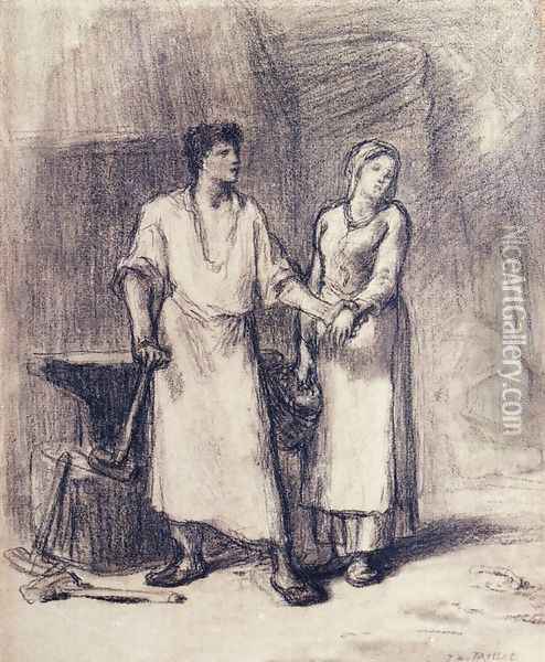The Blacksmith and His Bride Oil Painting - Jean-Francois Millet