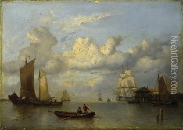 Reges Treiben Im Hafen Oil Painting - Johan Hendrik Meyer