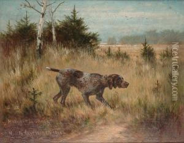 German Short Haired Pointer On The Scent Oil Painting - Otto Scholderer