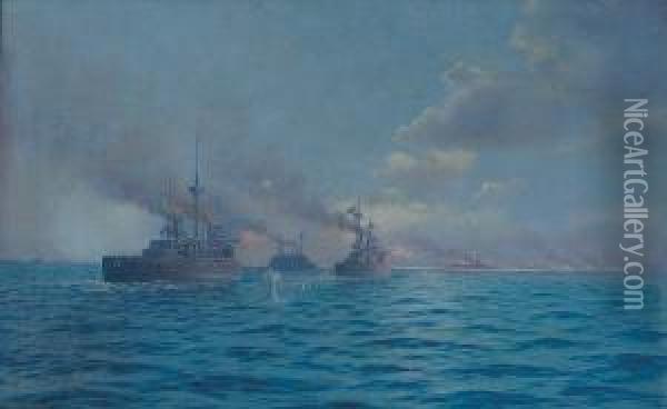 Naval Battle Oil Painting - Emilios Prosalentis
