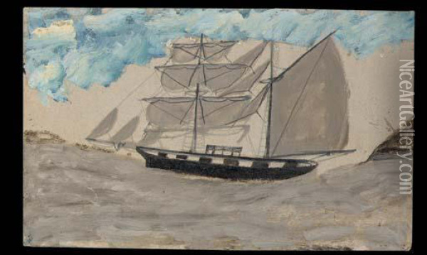 Schooner In Sail On A Fine Day Oil Painting - Alfred Wallis