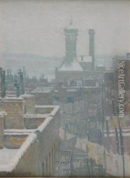 New York Rooftops In Winter Oil Painting - William George Reindel