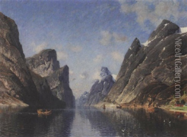 Hoyet Ros Pa Fjorden Oil Painting - Adelsteen Normann