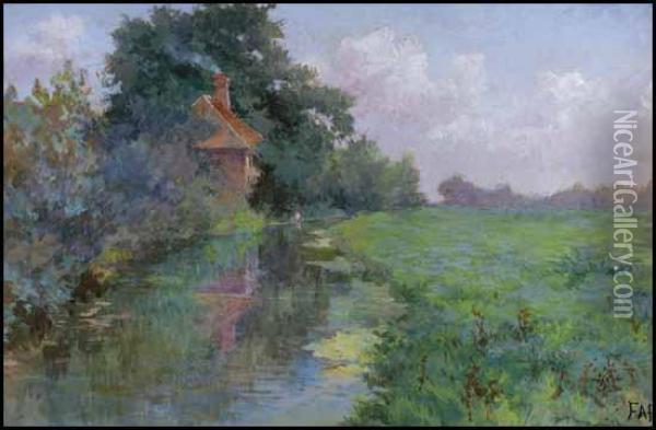 Cottage By The River Oil Painting - Frances Ann Hopkins