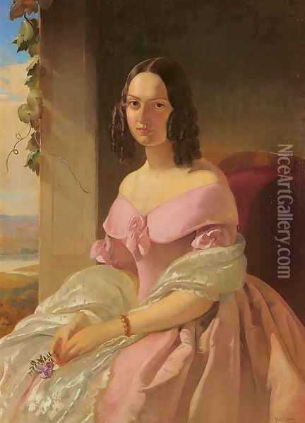 Portrait of Helena Matzel nee Wroczyner Oil Painting - Alojzy Reichan