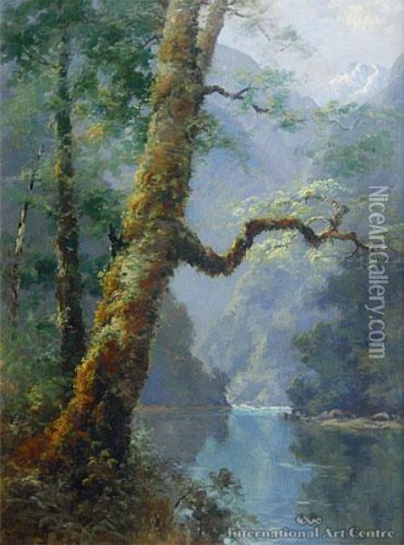 Clinton River Fiordland Oil Painting - Charles Henry Howorth