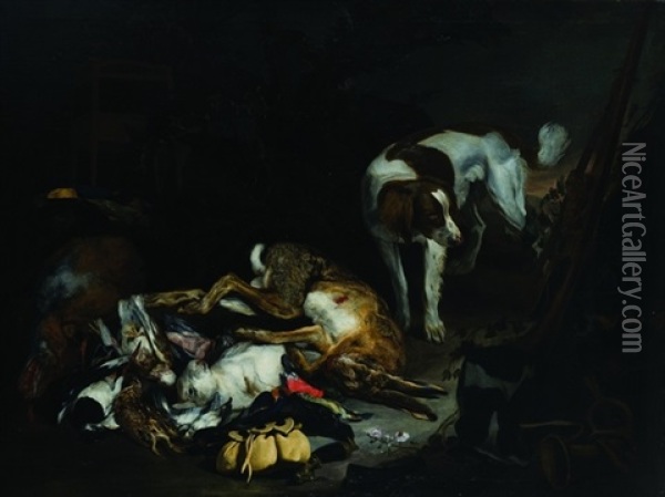 Cacciagione Di Penna E Di Piuma Con Un Cane In Un Paesaggio Boschivo Oil Painting - Pieter Boel