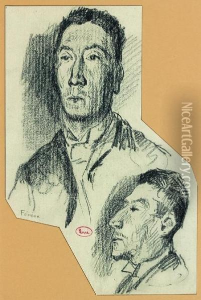 Deux Portraits De Felix Feneon En Buste Et De Profil Oil Painting - Maximilien Luce