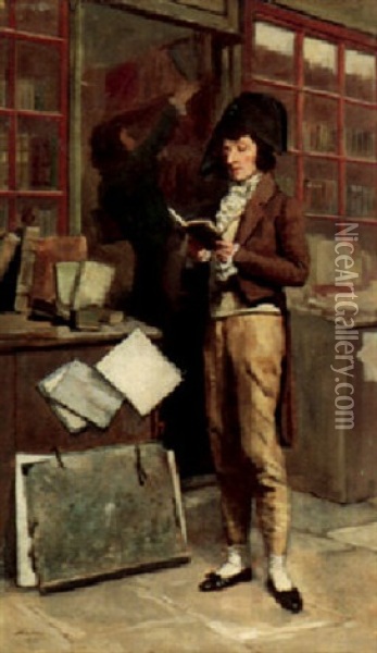 At The Bookstore Oil Painting - Jean Baptiste Madou