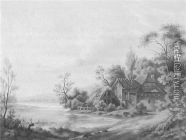 Bauernkanten An Einem See Oil Painting - Ludwig Joseph Kuntz