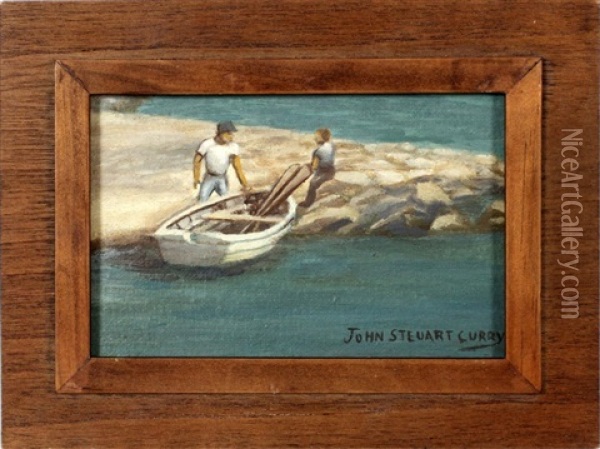 Men With Boat Oil Painting - John Steuart Curry