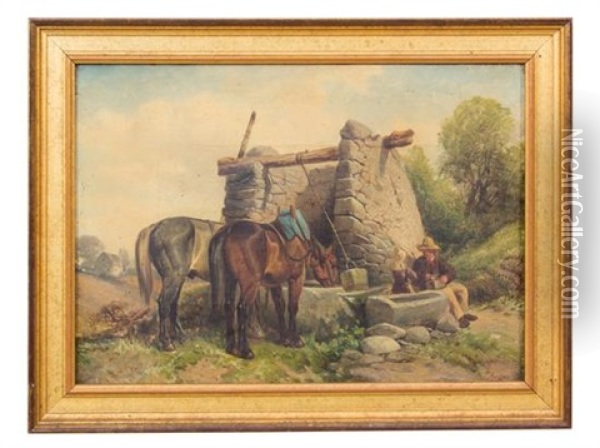 Watering At The Well Oil Painting - Peter Moran
