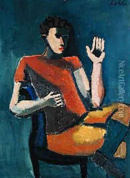 Seated Man with a Raised Hand 2 Oil Painting - Helmut von Hugel Kolle