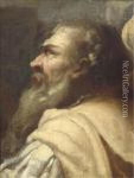 Study Of A Bearded Man In Profile Oil Painting - Giovanni Battista Piazzetta