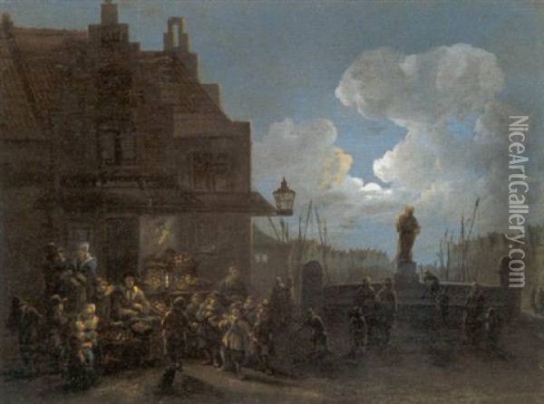 Stadsgezicht Met Avondmarkt Oil Painting - Cornelis Snellinck