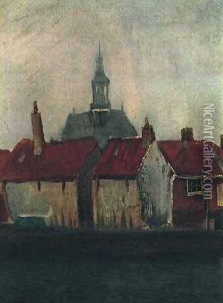 Cluster Of Old Houses With The New Church In The Hague Oil Painting - Vincent Van Gogh