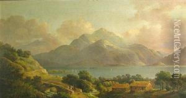 A Mountainous Landscape With A Lake In Theforeground, Thought To Be Ben Lomond, Scotland Oil Painting - Juan Buckingham Wandesforde