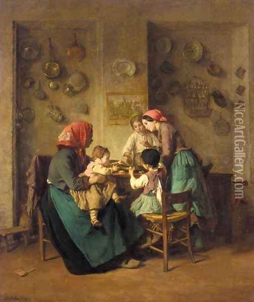 Le repas du matin Oil Painting - Charles-Edouard Frère