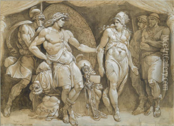 Briseis Leaving Achilles' Tent Oil Painting - Giuseppe Cades
