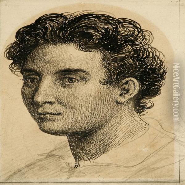 A Young Man With Curly Hair Oil Painting - Wilhelm Marstrand