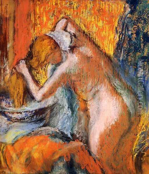 After the Bath, Woman Drying Her Hair Oil Painting - Edgar Degas