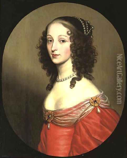 Portrait of a lady, half-length, in a red dress and transparent scarf Oil Painting - Gerrit Van Honthorst