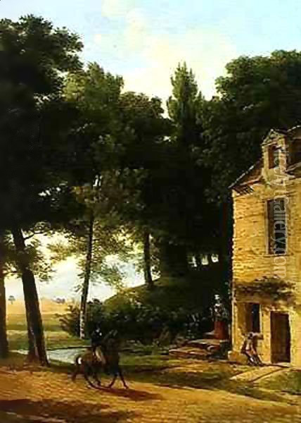 Italian Landscape with a Cavalier Oil Painting - Jean-Victor Bertin