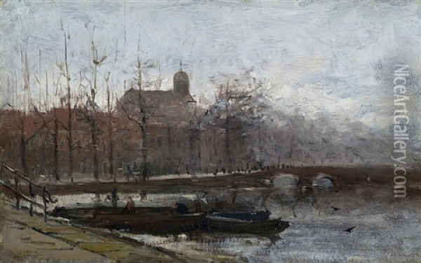The Bridge Oil Painting - Johan Hendrik van Mastenbroek