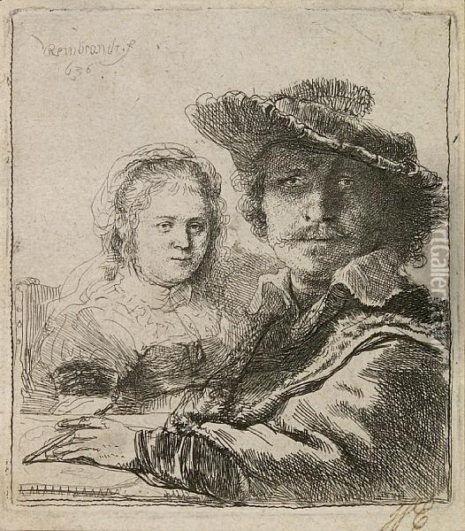 Self Portrait With Saskia Oil Painting - Rembrandt Van Rijn