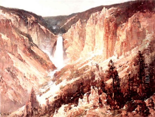 Yellowstone Falls Oil Painting - Thomas Hill