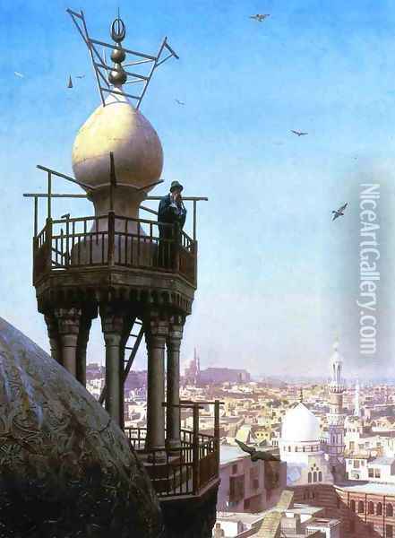 A Muezzin Calling From The Top Of A Minaret The Faithful To Prayer Oil Painting - Jean-Leon Gerome